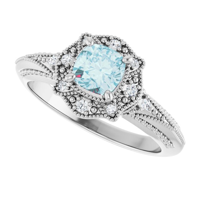 14K White Natural Sky Blue Topaz & .08 CTW Natural Diamond Ring