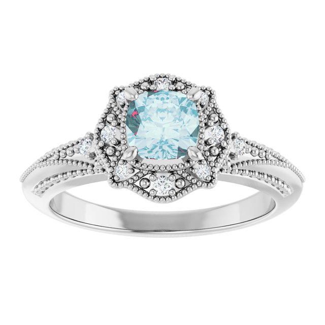 14K White Natural Sky Blue Topaz & .08 CTW Natural Diamond Ring