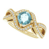 14K White Gold Cushion-Cut Natural Sky Blue Topaz & Diamond Ring