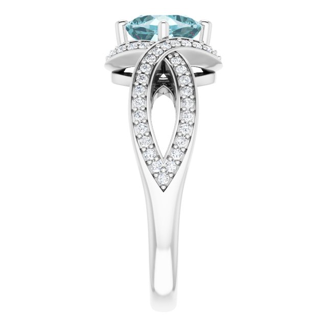 14K White Gold Cushion-Cut Natural Sky Blue Topaz & Diamond Ring