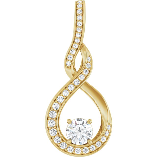 14K Gold Natural Diamond Freeform Pendant