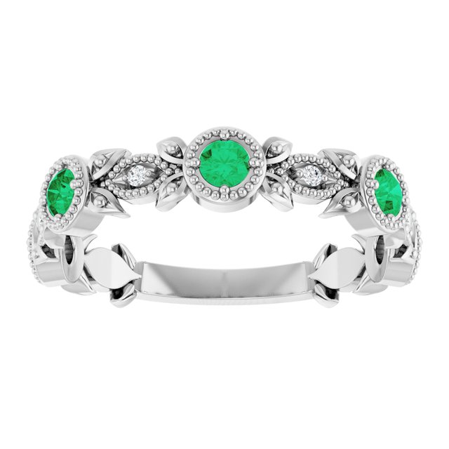 Lab-Grown Emerald And .03 Ctw Natural Diamond Leaf Ring