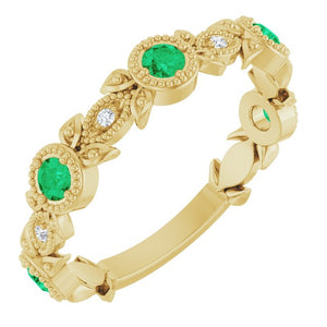 .03 CTW Lab-Grown Emerald and Natural Diamond Leaf Ring Crafted in 14K Gold, Silver & Platinum