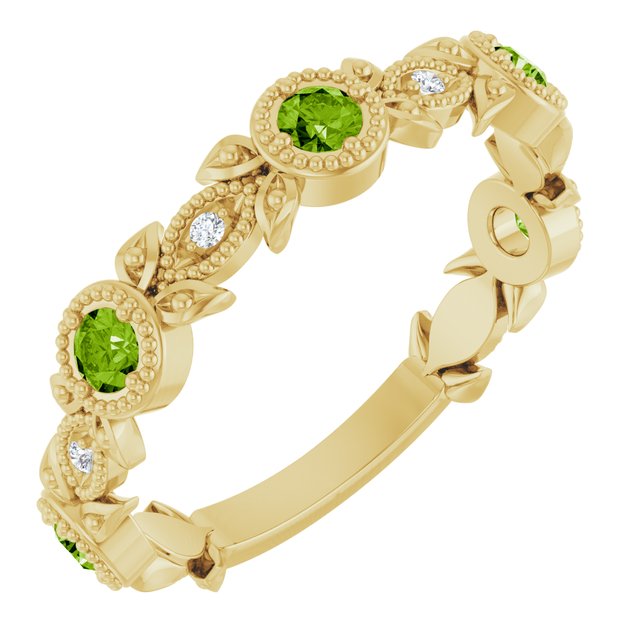 14K Gold Aquamarine And Diamond Leaf Pattern Ring