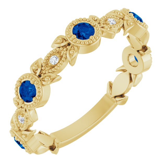 14K Gold Aquamarine And Diamond Leaf Pattern Ring
