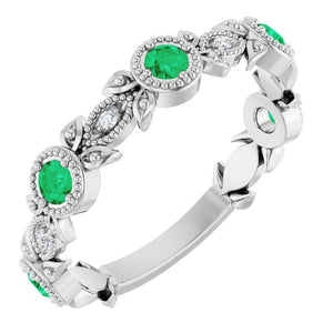 14K Gold Aquamarine And Diamond Leaf Pattern Ring