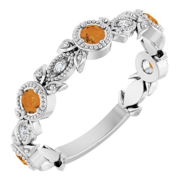 14K Gold Aquamarine And Diamond Leaf Pattern Ring