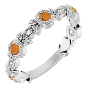 14K Gold Aquamarine And Diamond Leaf Pattern Ring