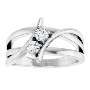 14K Gold Natural Diamond 2-Stone Ring