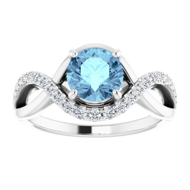 14K White Gold Natural Aquamarine & 1/5 CTW Diamond Ring