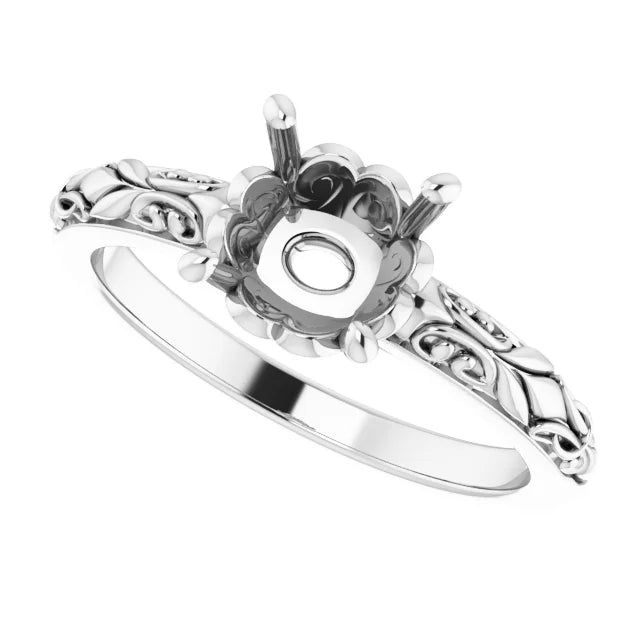 Sterling Silver 7.4 mm Round Gemstone Ring Mounting - Customizable Design