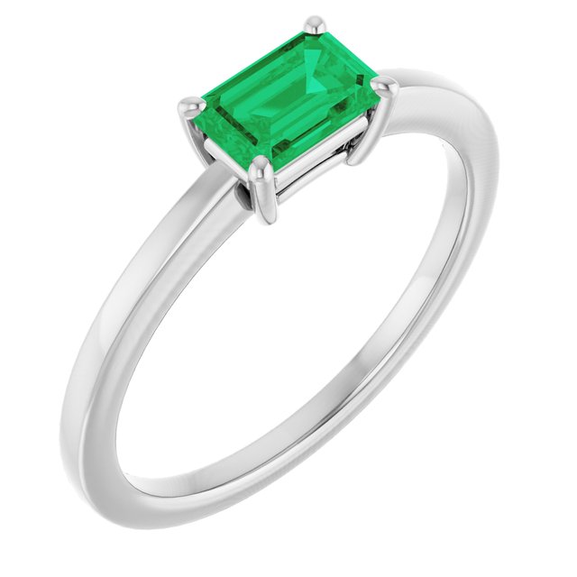 14K Yellow Lab-Grown Emerald Ring