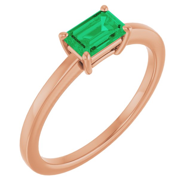 14K Yellow Lab-Grown Emerald Ring