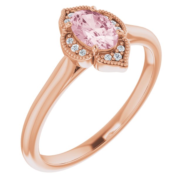 14K Rose Gold Pink Morganite and Diamond Accent Ring