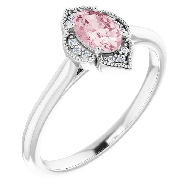 14K Rose Gold Pink Morganite and Diamond Accent Ring