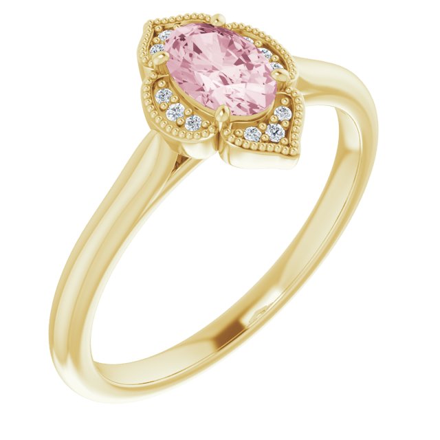 14K Rose Natural Pink Morganite & .03 CTW Natural Diamond Ring