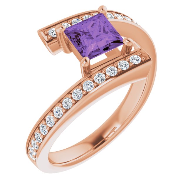 14K White Natural Amethyst & 1/4 CTW Natural Diamond Ring