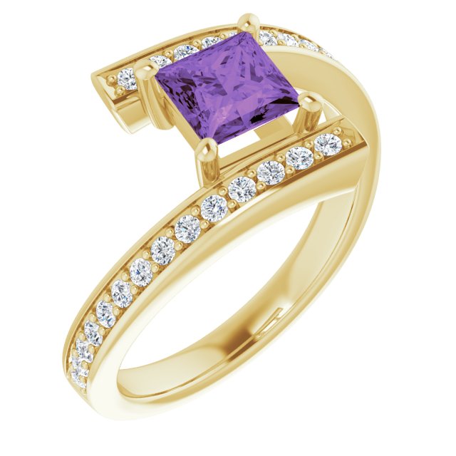 14K White Natural Amethyst & 1/4 CTW Natural Diamond Ring