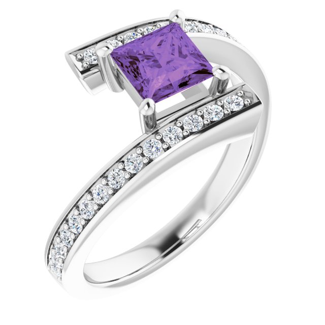 14K White Gold Natural Amethyst & 1/4 CTW Diamond Square Ring