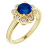 14K White Gold Lab-Grown Blue Sapphire 6.5 mm & Natural Diamond Ring