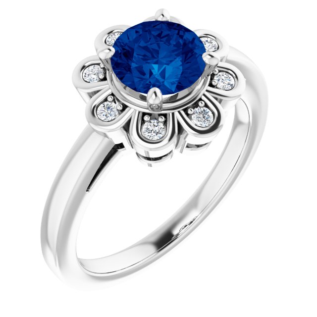 14K White Lab-Grown Blue Sapphire & 1/8 CTW Natural Diamond Ring