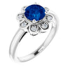 14K White Gold Lab-Grown Blue Sapphire 6.5 mm & Natural Diamond Ring