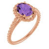 14K White Gold Natural Amethyst 8x6 mm Rope Ring