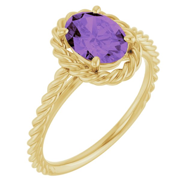 14K White Natural Amethyst Rope Ring