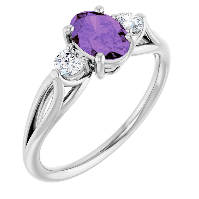14K Gold Natural Amethyst and Diamond Ring