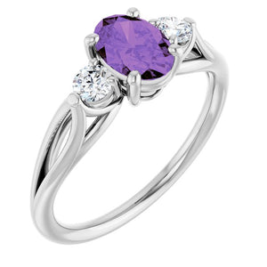 14K Gold Natural Amethyst and Diamond Ring