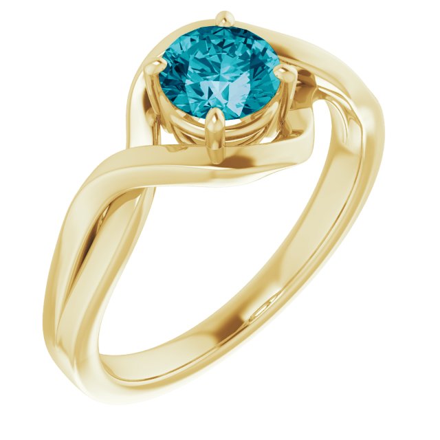 14K Yellow Gold Round 5.5mm Natural London Blue Topaz Ring