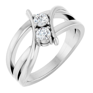 14K Gold Natural Diamond 2-Stone Ring