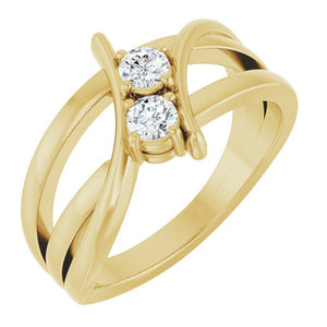 14K Gold Natural Diamond 2-Stone Ring