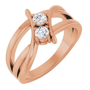 14K Gold Natural Diamond 2-Stone Ring