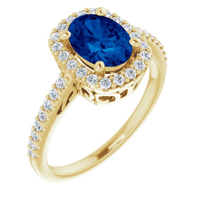 14K Yellow Gold Oval Lab-Grown Blue Sapphire & 1/3 CTW Diamond Ring