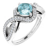 14K White Gold Cushion-Cut Natural Sky Blue Topaz & Diamond Ring