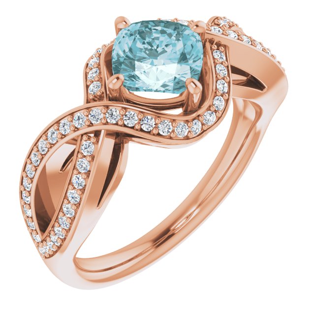 14K White Gold Cushion-Cut Natural Sky Blue Topaz & Diamond Ring