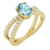 14K Yellow Gold, 8x6 mm Oval Natural Sky Blue Topaz Ring with 1/3 CTW Diamonds