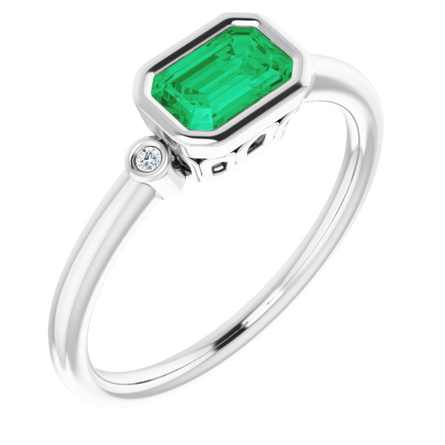 14K Yellow Gold Lab-Grown Emerald & .02 CTW Natural Diamond Ring