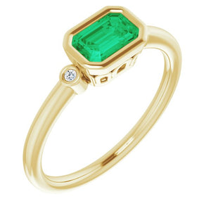 14K Yellow Gold, 6x4 mm Lab-Grown Emerald & .02 CTW Diamond Ring