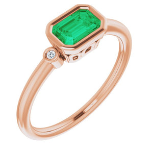 14K Yellow Gold, 6x4 mm Lab-Grown Emerald & .02 CTW Diamond Ring