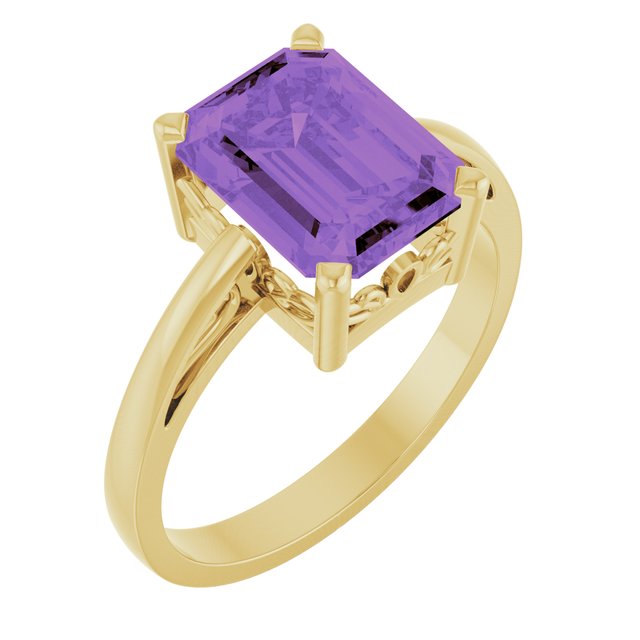 14K Gold Natural Amethyst Scroll Setting Ring - Options Available