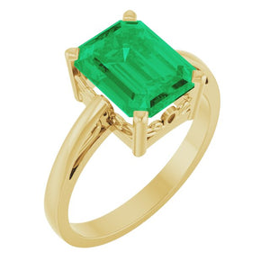 Lab-Grown Emerald Scroll Setting Ring