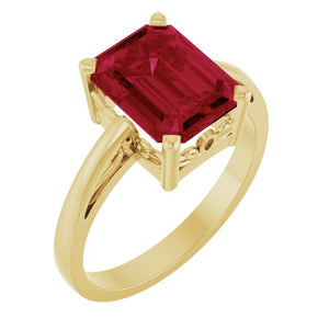 Lab-Grown Emerald, Ruby & Blue Sapphire Scroll Setting Ring in 14K Gold