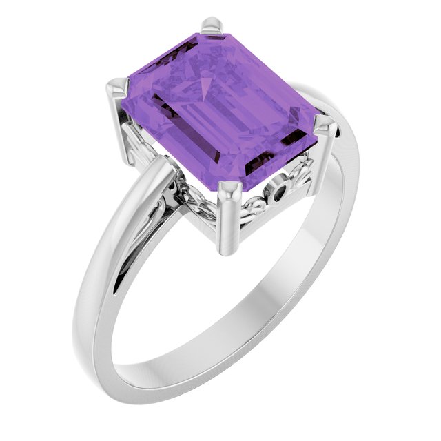 14K Gold Natural Amethyst Scroll Setting Ring - Options Available