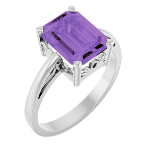 14K Gold Natural Amethyst Scroll Setting Ring - Options Available
