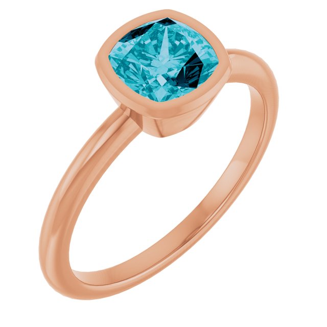 14K White Gold Cushion-Cut Natural London Blue Topaz Ring