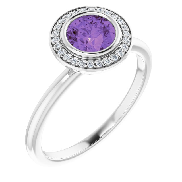 14K White Gold Natural Amethyst 5.5 mm & .06 CTW Diamond Ring