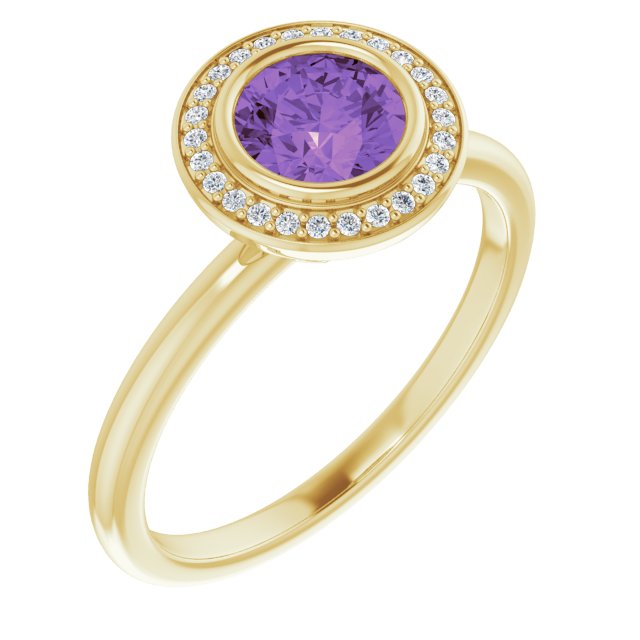 14K White Natural Amethyst & .06 CTW Natural Diamond Ring