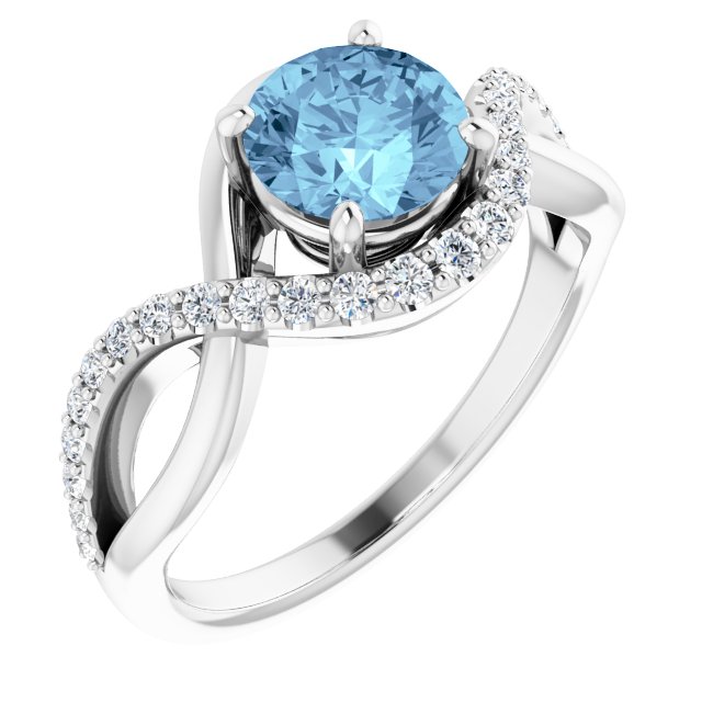 14K White Natural Aquamarine & 1/5 CTW Natural Diamond Ring